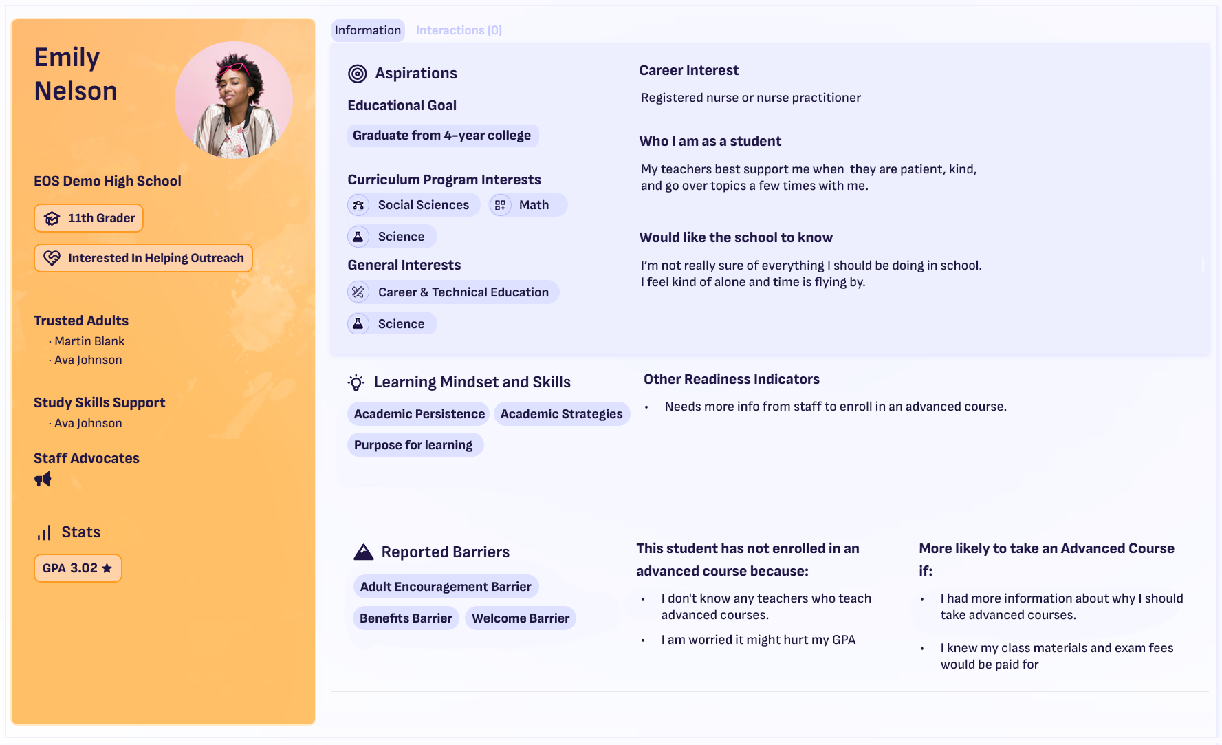 EOS Student Insight Card