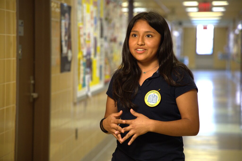 A student in a NYC Public Schools EOS partner school, Valentina